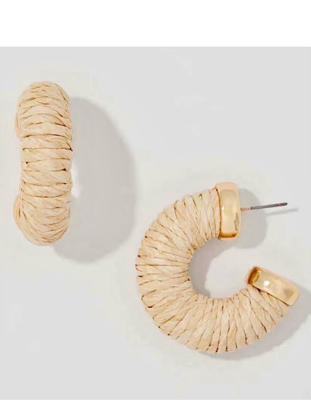WHBM NATURAL RAFFIA HOOP EARRING